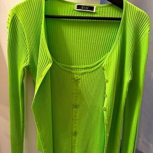 Women Knitted Cropped twins tank top and jacket, Thin V-Neck Slim Long Sleeve,